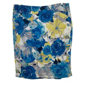 Charter Club Blue Floral Cotton Spandex Skirt Womens Size 14 Pocket Lined